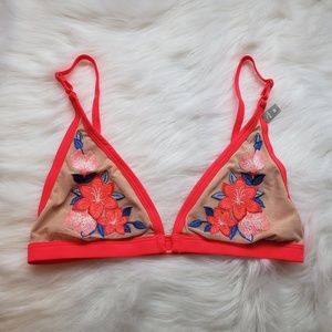 PINK Tropical Flower Embroidered Plunge Bralette